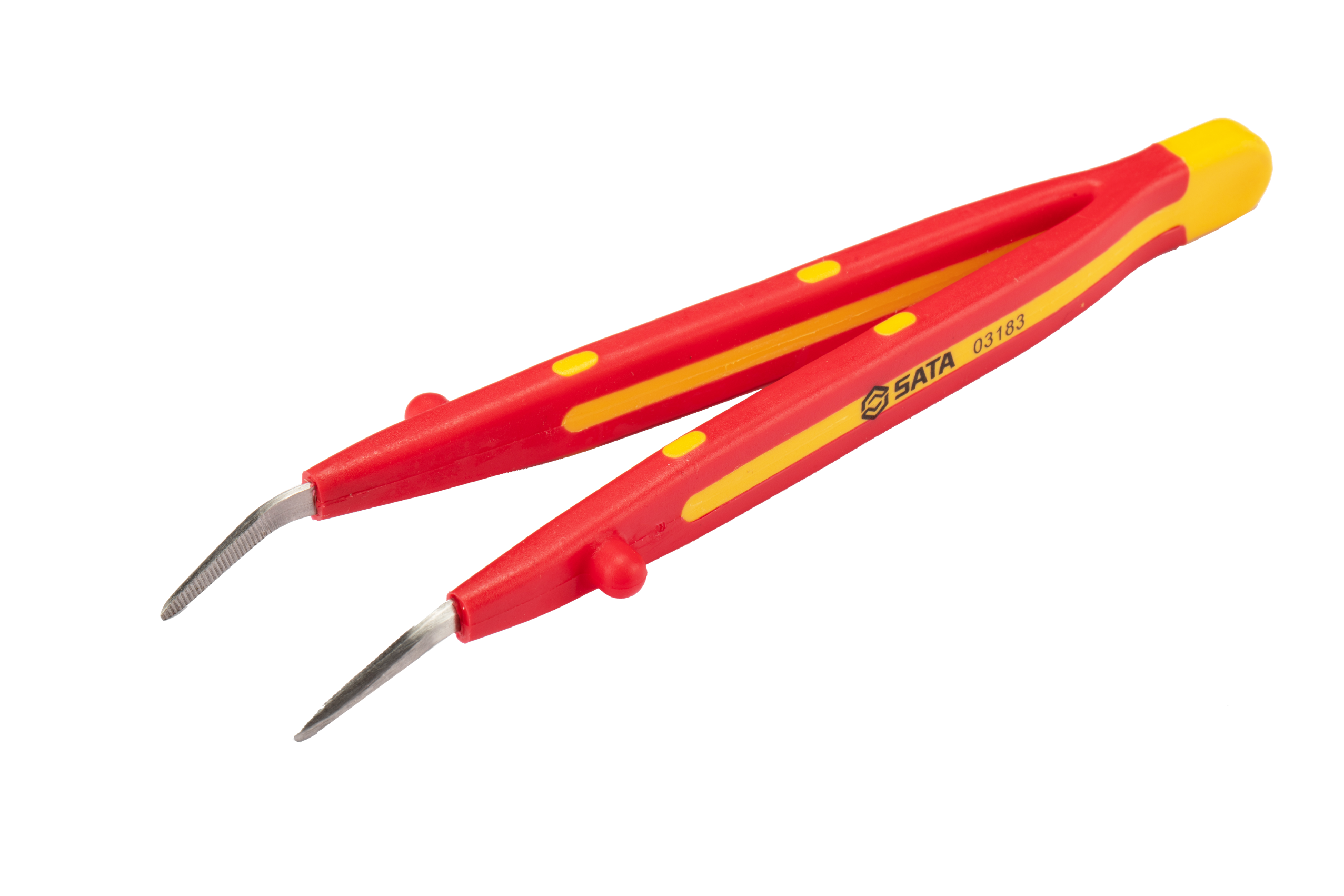 SATA/世达 VDE绝缘双色弯尖横齿镊子159mm 03183