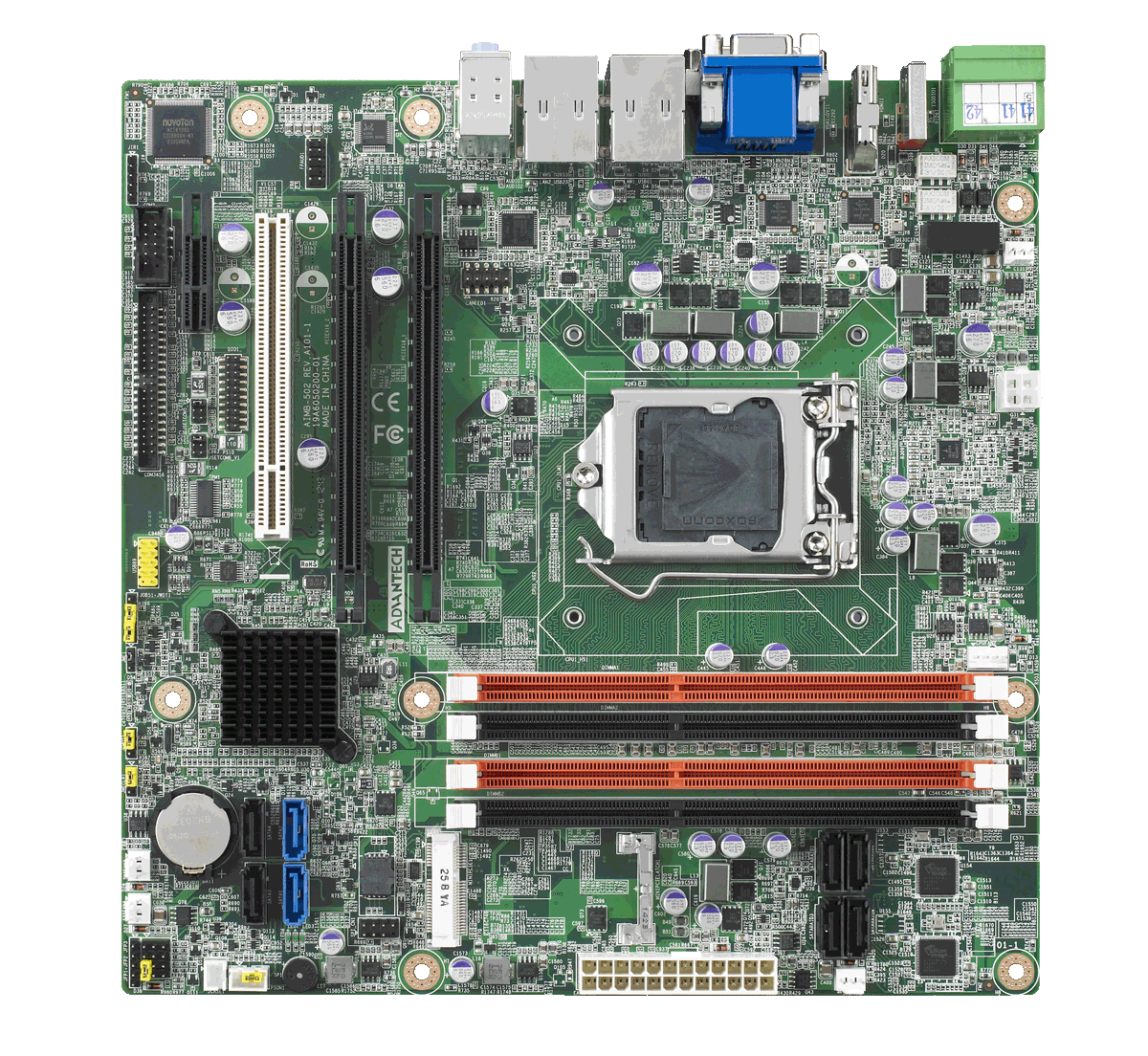 ADVANTECH/研华 视频监控专用MicroATX主板，Q77/C216芯片组支持Intel<sup>®</sup>Xeon<sup>®</sup>E3/Core™i7/i5/i3LGA1155处理器支持10*SATA通道2*PCIeX16的扩展6个COM输出接口，双千兆网口，三个独立显示 AIMB-502WG2-00A1E
