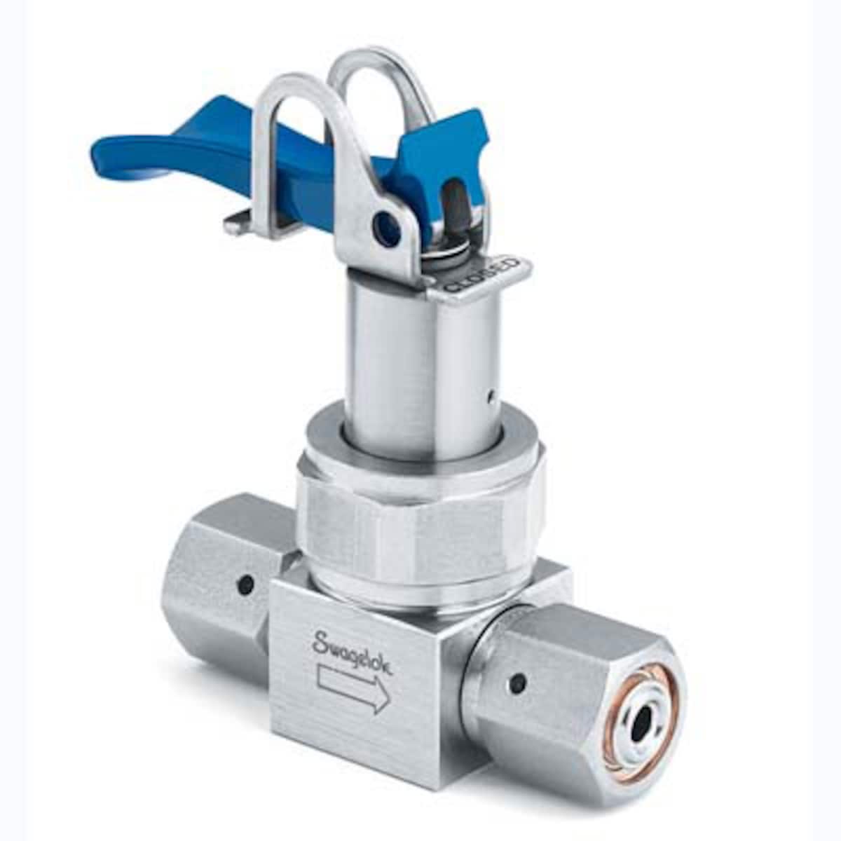 SWAGELOK/世伟洛克 316L VIM-VAR UHP 隔膜密封阀，1/4 in. 内螺纹 VCR 接头，SC-01 清洁，蓝色波动手柄 6LVV-DPTFR4-P