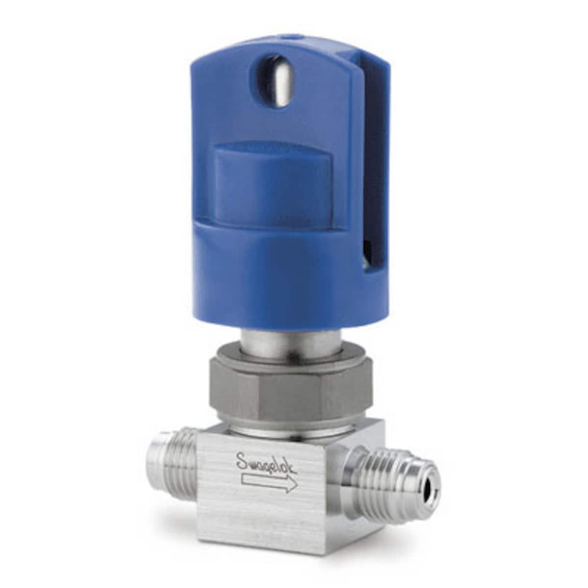 SWAGELOK/世伟洛克 316L VIM-VAR UHP 隔膜密封阀，1/4 in. 外螺纹 VCR 接头，SC-01 清洁，蓝色锁定手柄 6LVV-DPLVR4-P