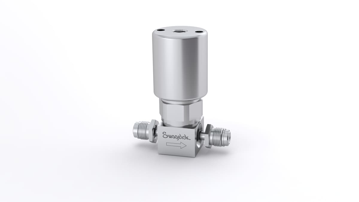SWAGELOK/世伟洛克 316L VIM-VAR UHP 隔膜密封阀，1/4 in. 可旋转外螺纹 VCR 接头，SC-01 清洁，NC 执行机构 6LVV-DPMR4-P-C
