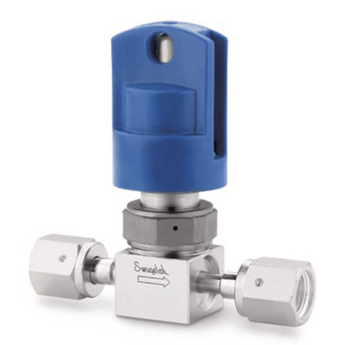 SWAGELOK/世伟洛克 316L VIM-VAR UHP 隔膜密封阀，1/4 in. 内螺纹 VCR 接头，SC-01 清洁，蓝色锁定手柄 6LVV-DPLFR4-P
