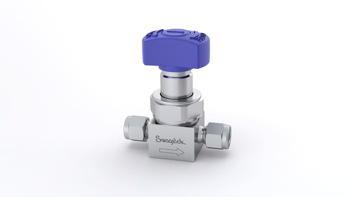 SWAGELOK/世伟洛克 316L VIM-VAR UHP 隔膜密封阀，1/4 in. 世伟洛克卡套管接头，蓝色定向手柄 6LVV-DPS4