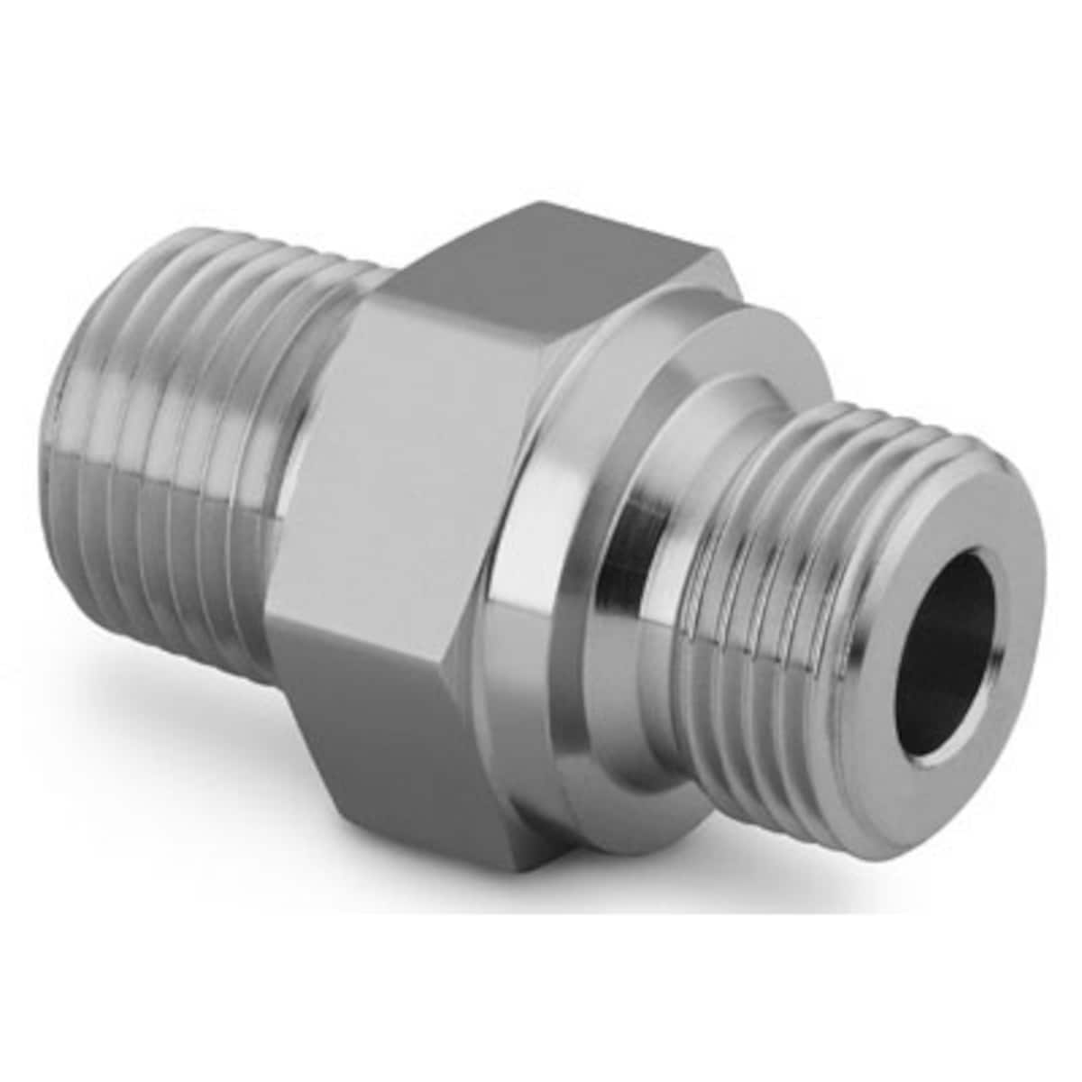 SWAGELOK/世伟洛克 不锈钢公称管接头，六角外螺纹接头，1/4 in. 外螺纹 NPT x 1/4 in. ISO 平行外螺纹，平直肩部 SS-4-HN-4RS