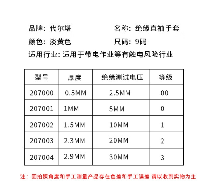 代尔塔 绝缘手套207001参数