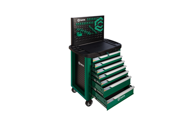 世达工具车锁结构之：95107七抽屉带轮工具车