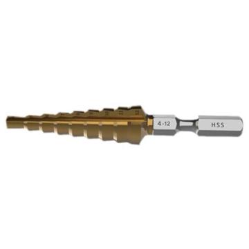 牧田 1/4六角柄镀钛螺旋槽阶梯钻宝塔钻头直径4-12mm工作长度45mm总长度65mm D-46436