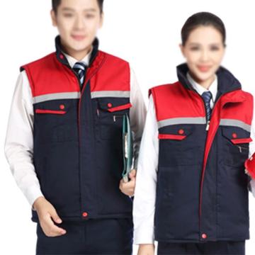 共泰 劳保马甲工作服 加厚冬装带反光条棉袄藏蓝拼红肩 185/3XL码 E0026棉