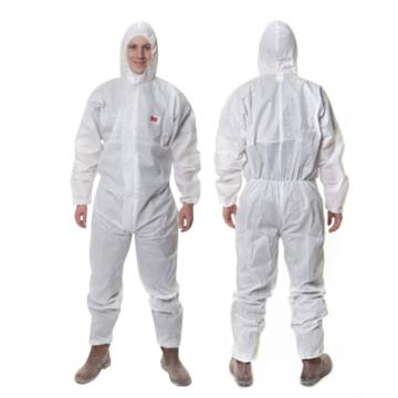 3M 防化服欧标5级，白色带帽连体防护服 4515-M