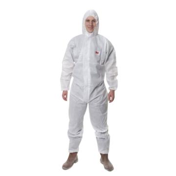 3M 欧标5级防化服白色带帽连体防护 4515-XXL