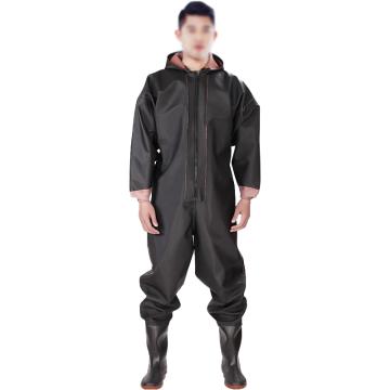 共泰 PVC全身下水裤加厚连体裤防水捕鱼服橡胶袖口舒适耐磨GT-XSK-1003Q黑色36码 GT-XSK-1003Q
