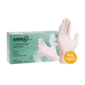 AMMEX/爱马斯 一次性乳胶手套无粉掌麻，中号，100只/盒 TLFC44100