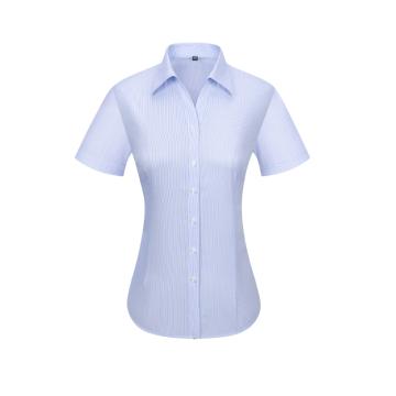 笙谷 短袖商务衬衫女士白底蓝条100%棉成衣免烫 XGSJVD2003-41