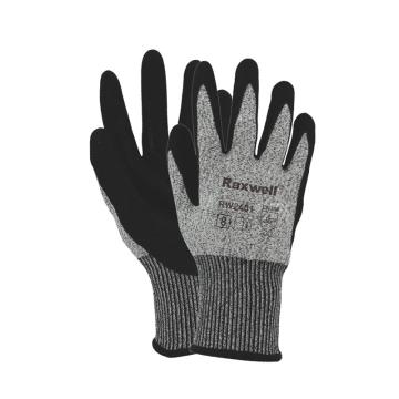 Raxwell HPPE 5级&C级防切割手套8"/M，丁腈磨砂，13针，1副/袋 RW2401