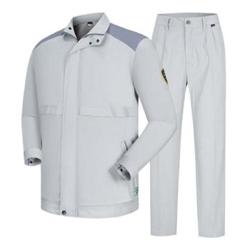 英格杰家 防静电纯棉工作服春秋套装特种工程服160-190（下单备注尺码） TZ-166，银灰拼烟灰