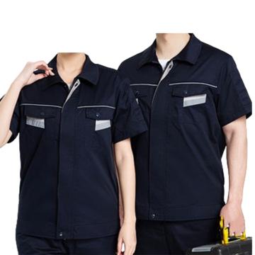 英格杰家 高档CVC防静电短袖工作服套装160-190，下单备注尺码 DK-01，藏蓝色