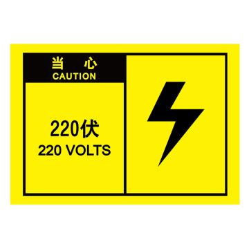 嘉辽 OSHA安全警示标签（当心：220v），89×127mm，自粘型乙烯 EBS2505