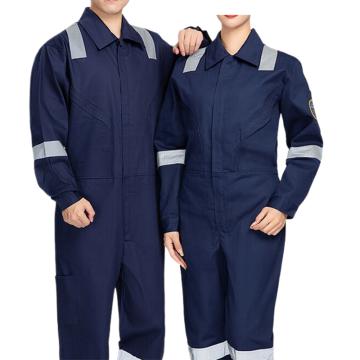 英格杰家 防静电阻燃连体工作服纯棉反光防烫可定制logoS-4XL(备注尺码），定制logo另外收费 HY-882，深蓝