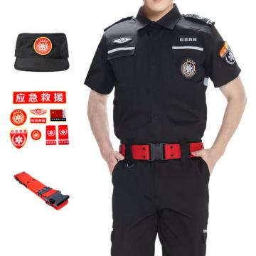 英格杰家 防静电应急救援服作训服消防服160-195（下单备注尺码）夏短（上衣+裤子+帽子+标志+腰带） JYF001，黑色