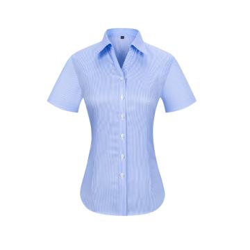 笙谷 短袖商务衬衫女士蓝白条100%棉成衣免烫 XGSJVD2017-39