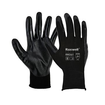 Raxwell 涤纶针织丁腈工作手套掌浸，黑色，S码，12副/袋 RW2460