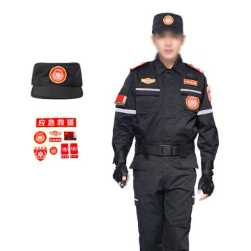 英格杰家 防静电应急救援服作训服消防服160-195（下单备注尺码）春秋装（上衣+裤子+帽子+标志+腰带） JYF004，黑色