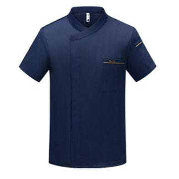 英格杰家 夏季厨师工作服套装高档短袖 TL1696，蓝色+围裙,3XL