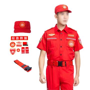 英格杰家 防静电应急救援服作训服消防服160-195（下单备注尺码）夏短（上衣+裤子+帽子+标志+腰带） JYF001，红色