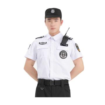 英格杰家 夏季夹克款保安服短袖工作执勤服贴标+腰带+帽，160-195（下单备注尺码，定制logo另外收费） ZXF001，白色