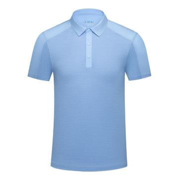 英格杰家 提花网眼针织拼肩短袖T恤POLO衫 GYJ1188T水蓝色，M