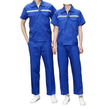 Raxwell 夏季短袖工作服套装全棉，蓝色，160 RW8712
