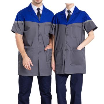 英格杰家 拼色大褂工作服夏季薄款耐磨工厂罩衣160-190（尺码可选） TL6001，灰拼宝蓝（长袖）