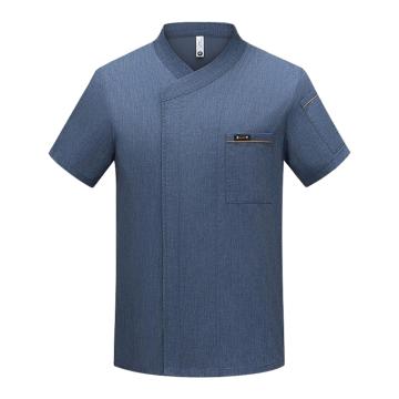 英格杰家 夏季厨师工作服套装高档短袖 TL1696，牛仔蓝,XL