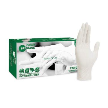 SRITRANG 一次性乳胶手套无粉，乳黄色，指尖麻，加厚，50双/盒，10盒/箱 F860，L