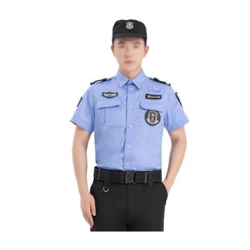 英格杰家 夏季夹克款保安服短袖工作执勤服贴标+腰带+帽，160-195（下单备注尺码，定制logo另外收费） ZXF001，蓝色