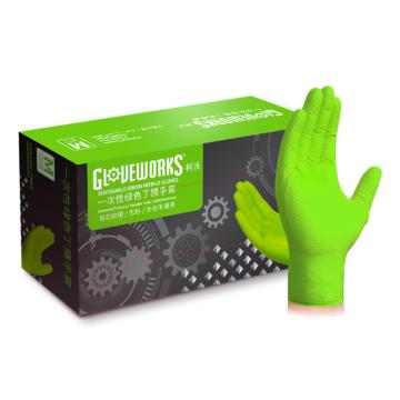 AMMEX/爱马斯 一次性绿色加厚丁腈手套100只/盒，10盒/箱，6.5g GWGNHD L码