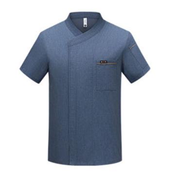 英格杰家 夏季厨师工作服套装高档短袖 TL1696，牛仔蓝+围裙,XL