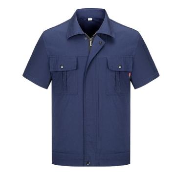 Raxwell 工作服套装夏季短袖单层100%棉，藏蓝色，4XL码（同款10套起订） RW8230