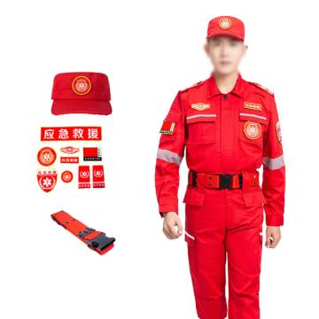 英格杰家 防静电应急救援服作训服消防服160-195（下单备注尺码）春秋装（上衣+裤子+帽子+标志+腰带） JYF004，红色