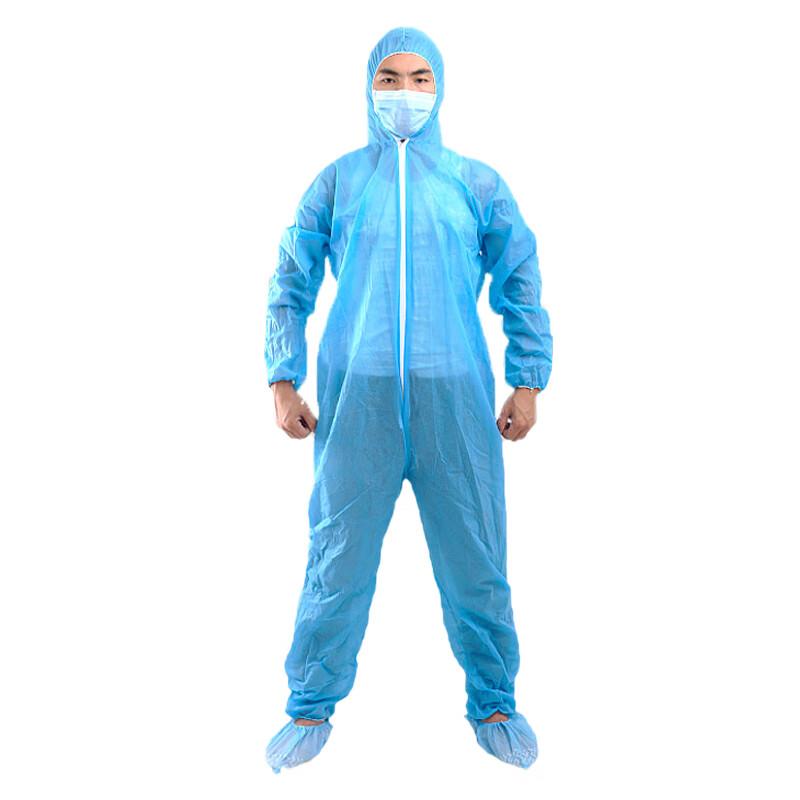 共泰 一次性防护服 连帽连体隔离衣 防尘养殖场喷漆工作服 GTFH06-PP浅蓝无脚-XL