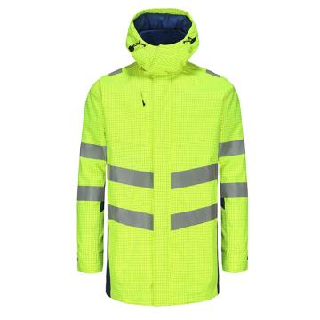 巨化 警示服棉上衣(中长款）300D牛津布导电格/300D/100T，荧光黄+蓝色，M-2XL（下单备注尺码） JHOMMR2401WB