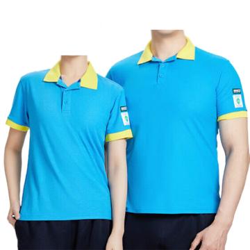 英格杰家 夏季防静电POLO衫工作短袖160-195（下单备注尺码，印制需咨询），定制logo另外收费 LW-6074，湖蓝黄领