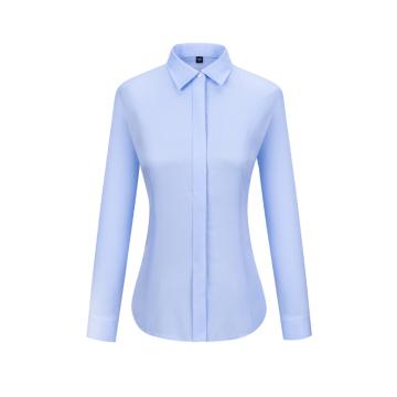 笙谷 长袖商务衬衫女士浅蓝细斜100%棉100支双股成衣免烫 XGSLVD2032-41