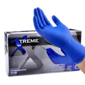 AMMEX/爱马斯 一次性超韧级深蓝色丁腈手套无粉麻面，L，100只/盒 XNFST46100