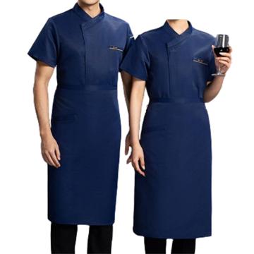 英格杰家 夏季厨师工作服套装高档短袖M-4XL，下单备注尺码 TL1696，蓝色+围裙