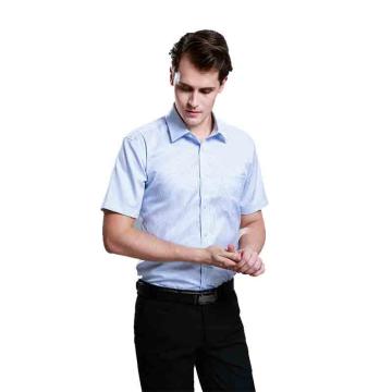 笙谷 短袖商务衬衫男士蓝色条纹100%棉液氨免烫 XGGD1002-38