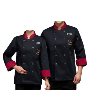 英格杰家 厨师服长袖男女同款双排扣M-4XL，单上衣（下单备注尺码） LW0040,黑色
