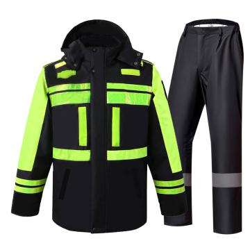 征战虎 反光雨衣 冬季执勤棉服防寒雨衣，棉衣棉裤套装 保暖防水服 黑色 180/2XL
