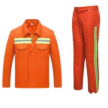 英格杰家 夏季环卫反光工作服套装透气耐磨工作服(印制需咨询，定制logo另外收费) GYJ6616，橘色长袖套装3XL