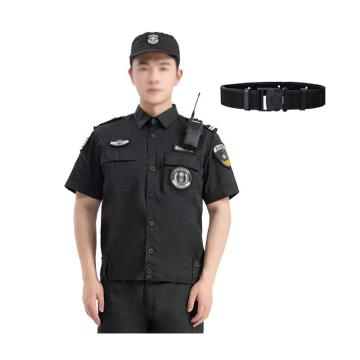 英格杰家 夏季夹克款保安服短袖工作执勤服贴标+腰带+帽，160-195（下单备注尺码，定制logo另外收费） ZXF001，黑色